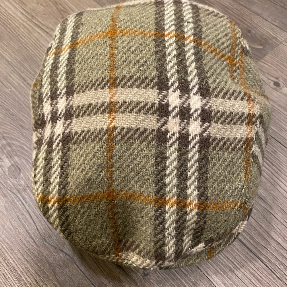 Vintage Burberry London Herringbone Wool Newsboy Cap - Picture 2 of 9